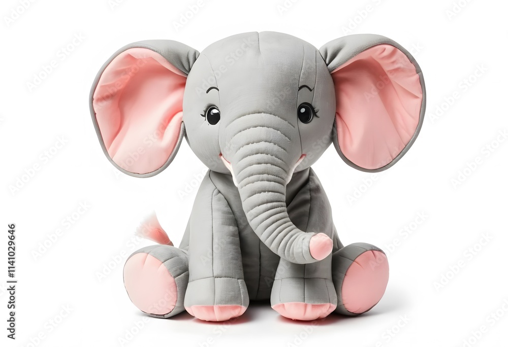 Adorable Plush Elephant Toy: Soft, Grey, Pink Accents Adorable Plush Elephant Toy: Soft, Grey, Pink Accents