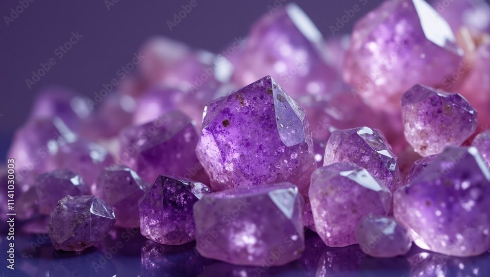 Beautiful amethyst crystals creating a mesmerizing purple glow Beautiful amethyst crystals creating a mesmerizing purple glow