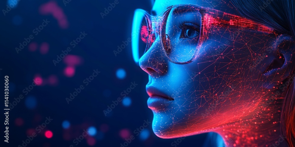 Digital Woman with Glowing Data Overlay Digital Woman with Glowing Data Overlay