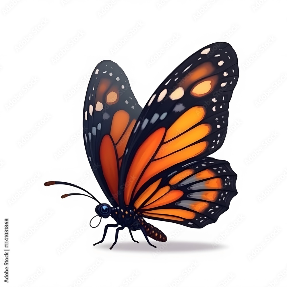 Fototapeta premium Colorful Cartoon Butterfly Clipart Isolated on White Background