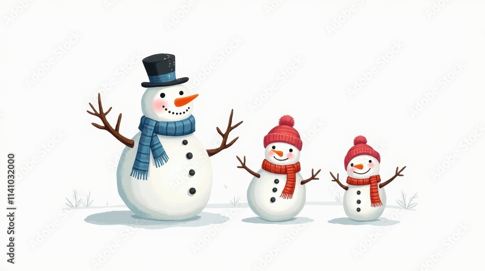 Cute Snowman Family Doodle Illustration Cute Snowman Family Doodle Illustration
