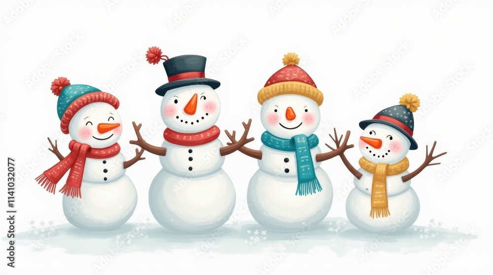 Cute Snowman Family Doodle Illustration