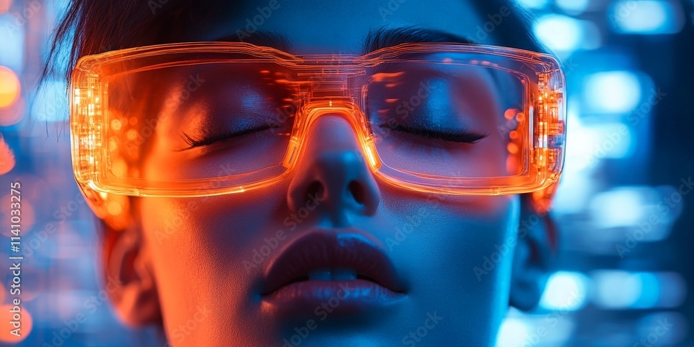 Digital Woman with Glowing Data Overlay Digital Woman with Glowing Data Overlay