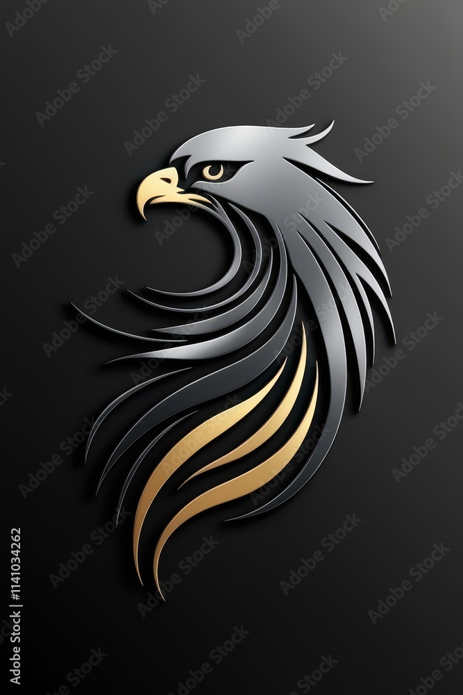 Fototapeta premium Eagle head with golden lines on black background. Vector illustration.