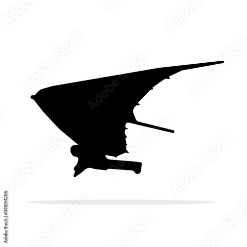 A minimalist vector of a hang glider in flight, featuring a clean white background and a simple silhouette style.






