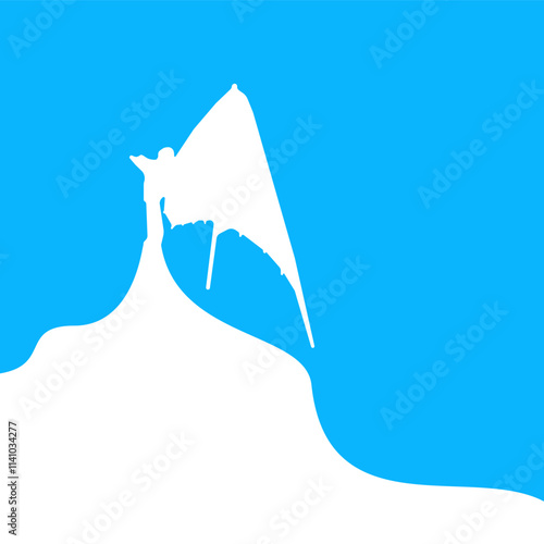 Angled view of a hang glider ascending using thermal currents, with a rider suspended beneath the wing, against a white background.






