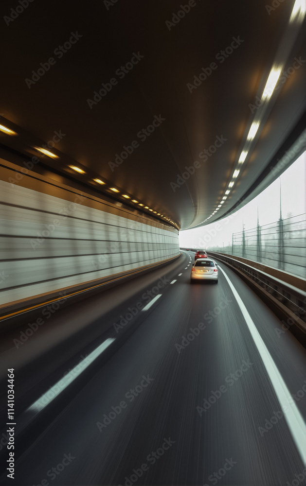 A futuristic highway tunnel brightly lit at night with moving cars, creating dynamic light trails and a sense of speed. A futuristic highway tunnel brightly lit at night with moving cars, creating dynamic light trails and a sense of speed.