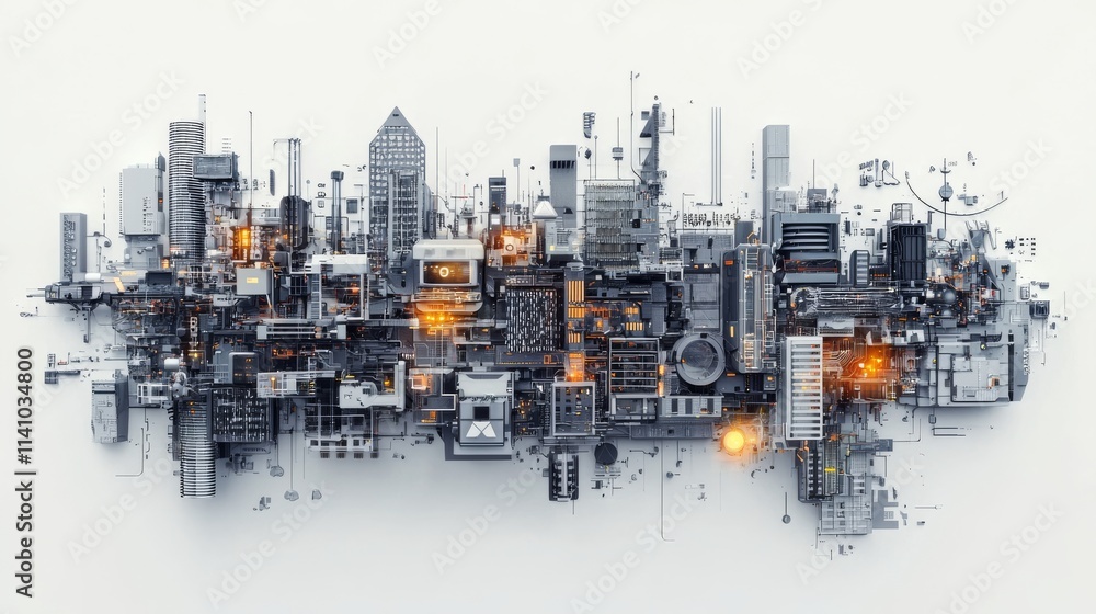 Naklejka premium An Artistic Abstract Cityscape Design Featuring Various Modern Architecture Elements