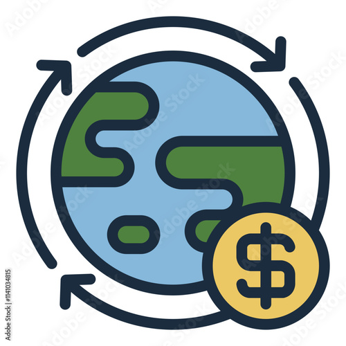 Circular economy filled line icon for global finance economy