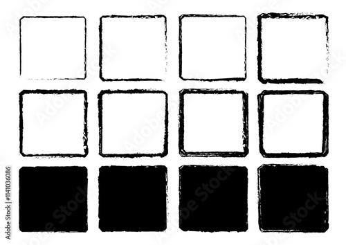 筆で書いた黒の四角のイラストのセット
