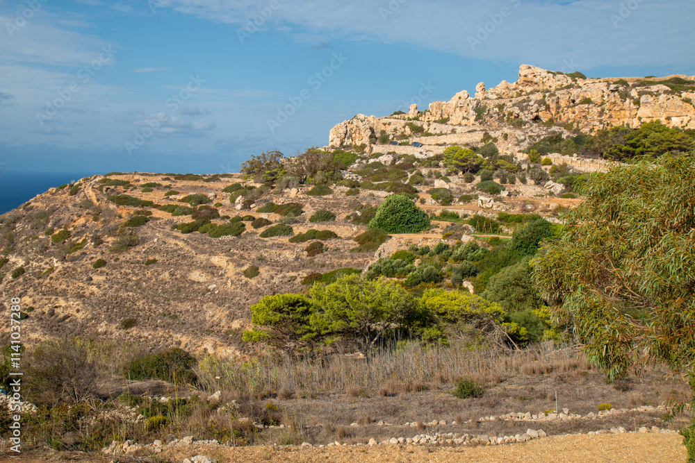 Dingli rock formation near Dingli Cliffs Tramuntana Northern Republic of Malta