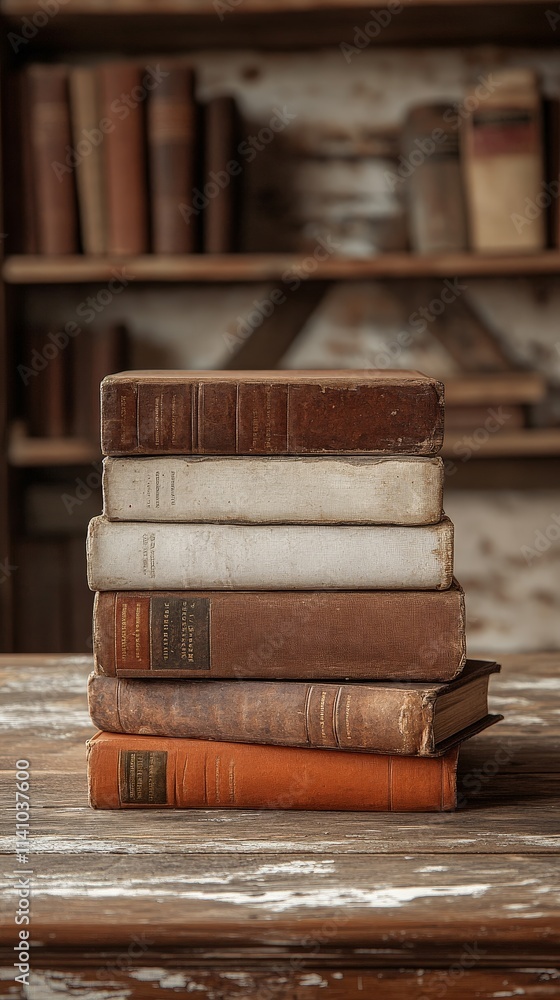 Stack of Books in a Library Background