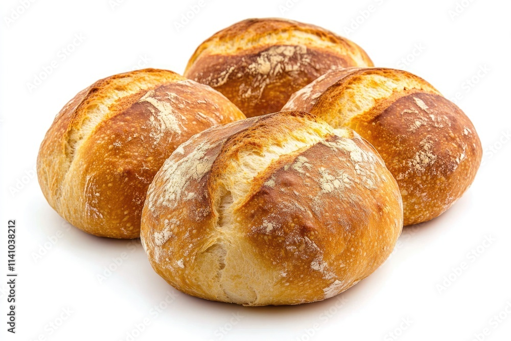 freshly baked hamburger bread isolated on white background