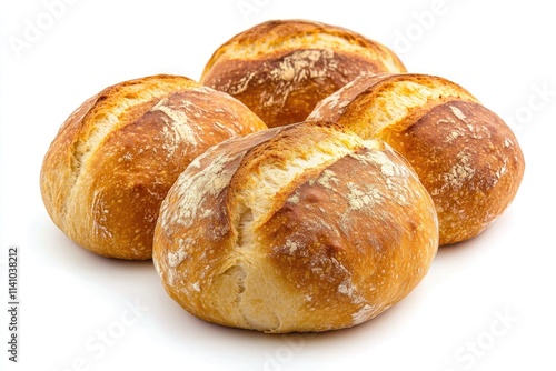 freshly baked hamburger bread isolated on white background