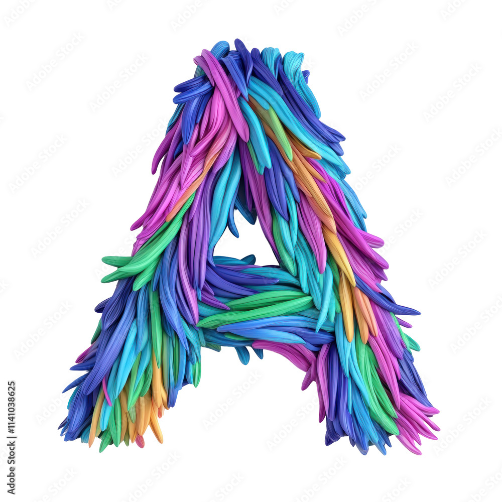 Fototapeta premium A colorful and fluffy letter A isolated on a white background.