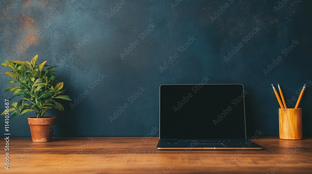 Minimalist workspace layout with laptop on desk 