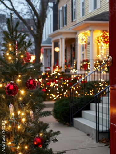 Wallpaper Mural Festive christmas decorations suburban neighborhood photography evening close-up Torontodigital.ca