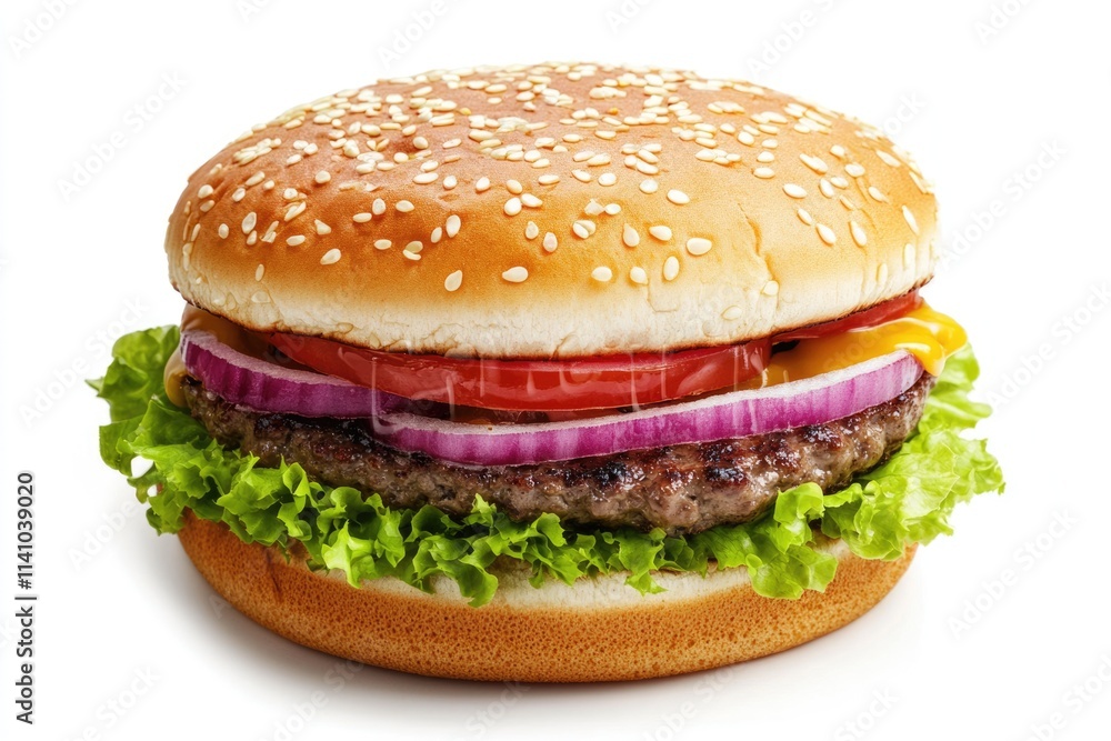 freshly baked hamburger bread isolated on white background