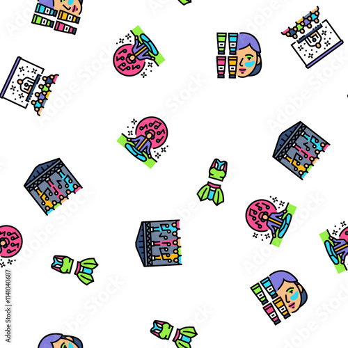 rave retro party music vector seamless pattern thin line illustration