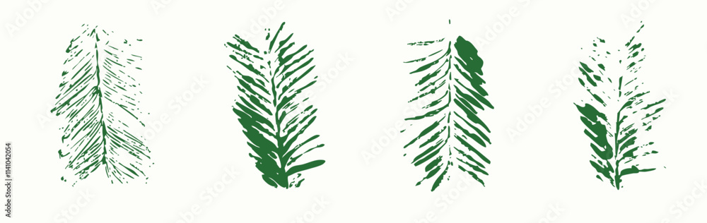 Fototapeta premium Natural Spruce needles imprint, Grunge style, Vector, Isolated, Decorative elements for design