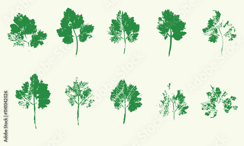 Natural leaves imprint, Grunge style, Vector, Isolated, Decorative elements for design