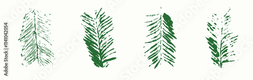 Natural Spruce needles imprint, Grunge style, Vector, Isolated, Decorative elements for design