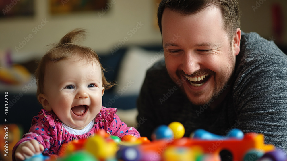 Smiling dad and baby enjoying playful time together Smiling dad and baby enjoying playful time together