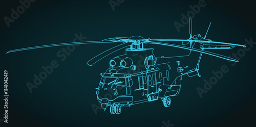 Tactical military transport helicopter illustration