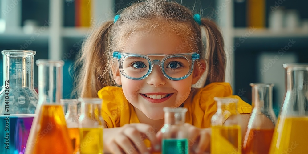 Excited Girl Conducting Colorful Science Experiments Excited Girl Conducting Colorful Science Experiments