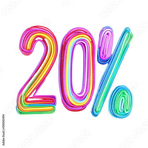A neon sign displaying a 20% discount.