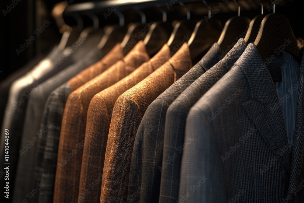 Obraz premium Row of brown and gray clothing on hanger.