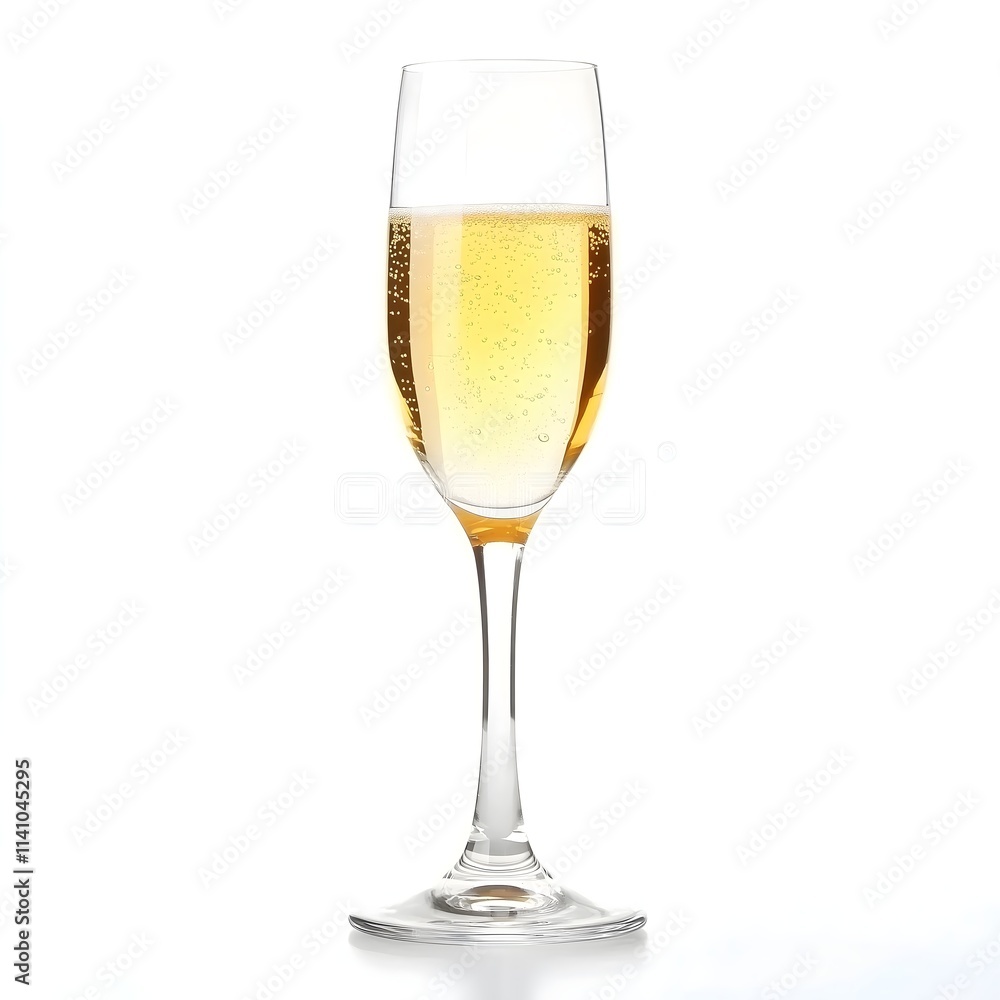Elegant Glass of Sparkling Champagne with Bubbles on White Background Elegant Glass of Sparkling Champagne with Bubbles on White Background