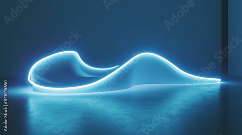 3d render, abstract blue background with glowing curvy lines illuminated with neon light. Modern minimal wallpaper 