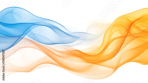 Colorful abstract background banner with blue, orange and yellow smoke waves, air flow in the atmosphere, hot and cold