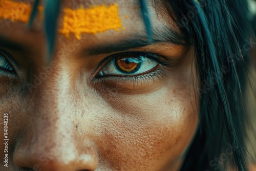 Closeup of Native Brazilian Woman in Amazon tribe.
