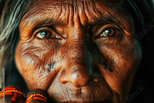 Closeup of Native Brazilian Woman in Amazon tribe.