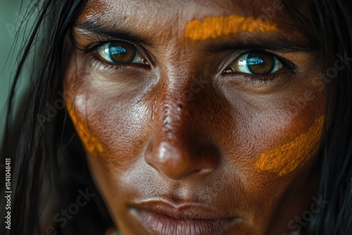 Closeup of Native Brazilian Woman in Amazon tribe. photo