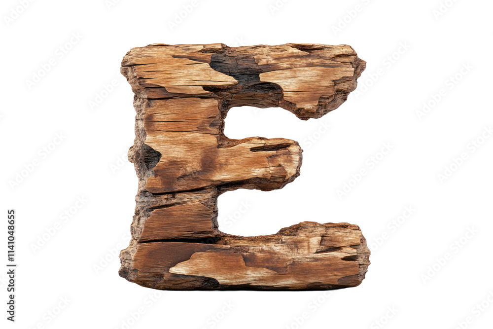 A wooden letter E, isolated on a white background. A wooden letter E, isolated on a white background.
