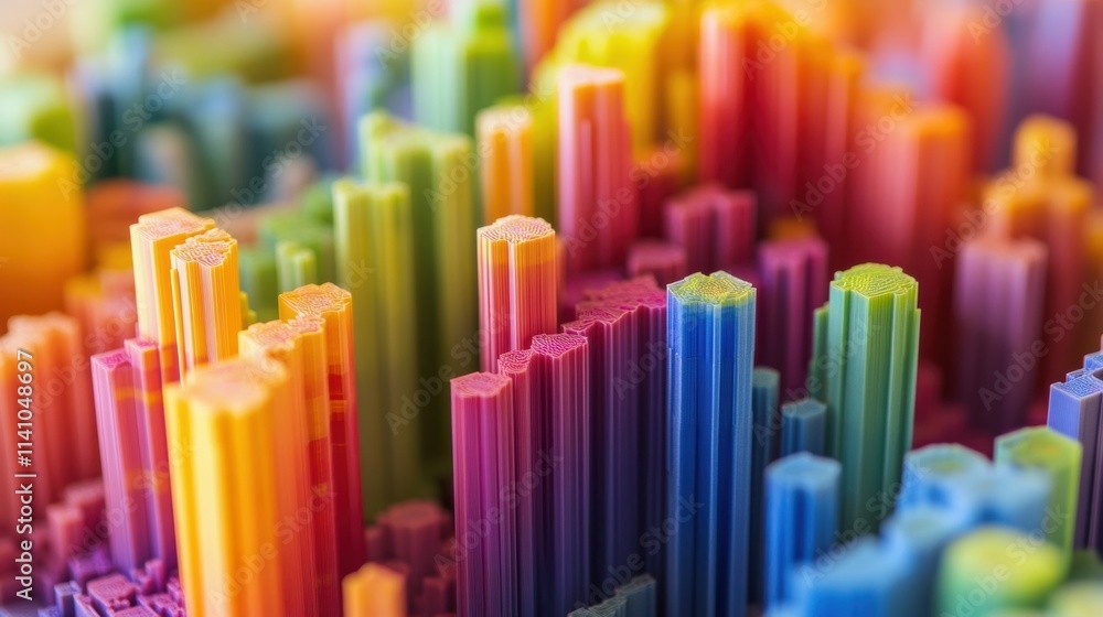 A closeup of a 3D printed model representing complex data relationships with colorcoded sections illustrating the results of advanced data analysis. A closeup of a 3D printed model representing complex data relationships with colorcoded sections illustrating the results of advanced data analysis.
