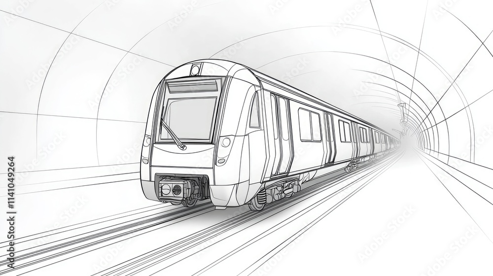 Naklejka premium A sketch of a train traveling through a tunnel, emphasizing movement and design.