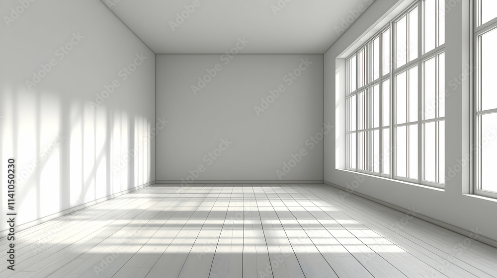 Empty bright room with large window and sunlight streaming through. Empty bright room with large window and sunlight streaming through.