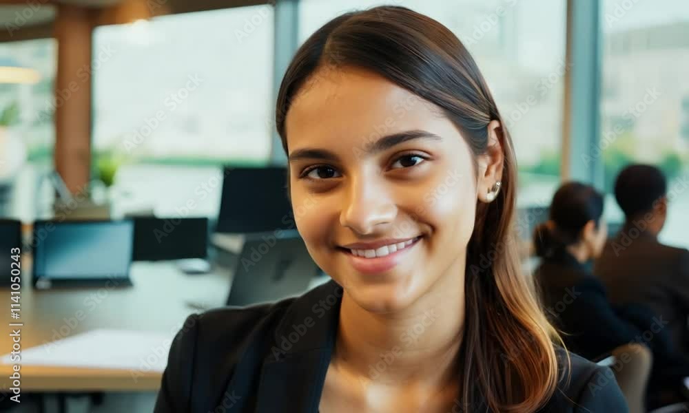 Professional Woman in Modern Coworking Space – Warm and Confident Portrait Professional Woman in Modern Coworking Space – Warm and Confident Portrait