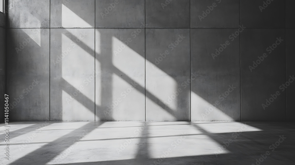 Black and white photo of concrete walls with shadow patterns, minimalist aesthetic on a solid background, concept of light and architecture Black and white photo of concrete walls with shadow patterns, minimalist aesthetic on a solid background, concept of light and architecture