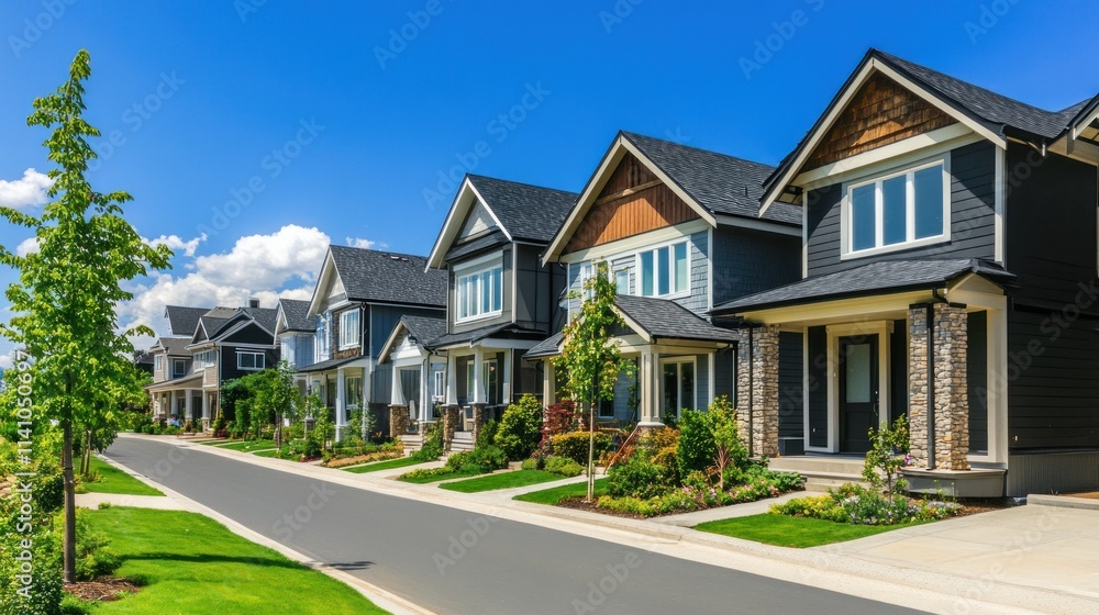 Row of new houses on a residential street. Row of new houses on a residential street.
