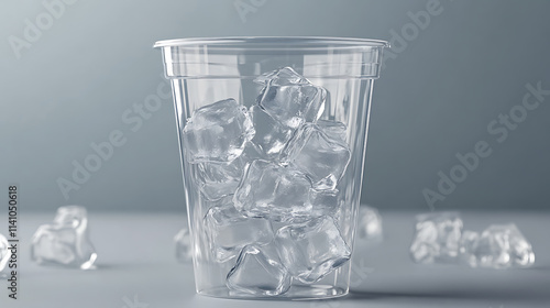 Disposable transparent ice cup, mockup of transparent plastic cup