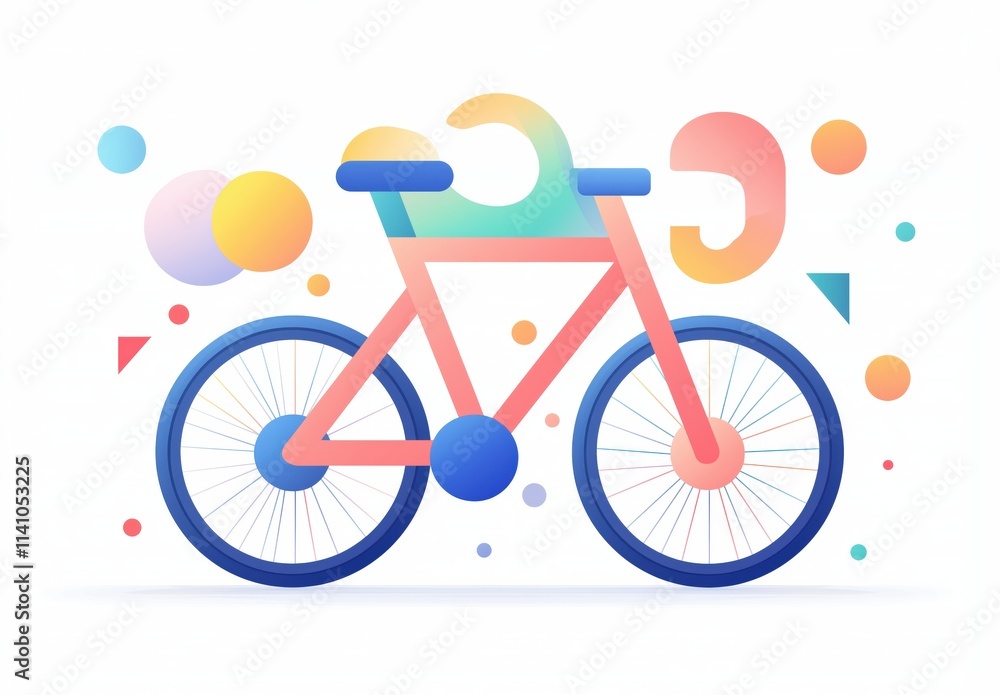 Fototapeta premium Colorful abstract bicycle art with geometric shapes and pastel tones on white background