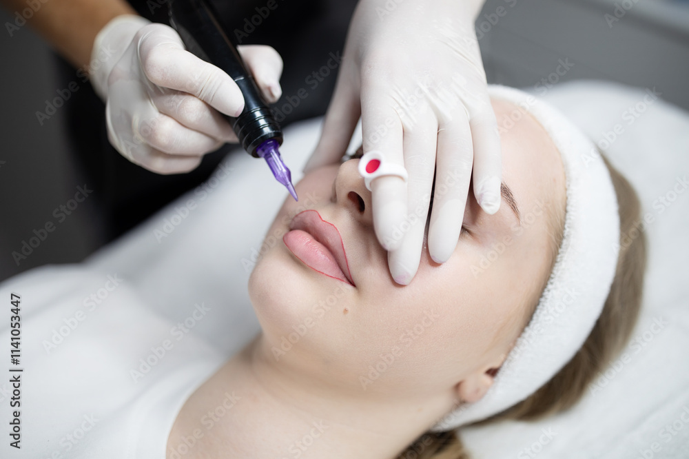 Ladies relax in a beauty salon while receiving a permanent makeup procedure. The session focuses on enhancing their features for a long-lasting look, celebrating self-care and beauty. Ladies relax in a beauty salon while receiving a permanent makeup procedure. The session focuses on enhancing their features for a long-lasting look, celebrating self-care and beauty.