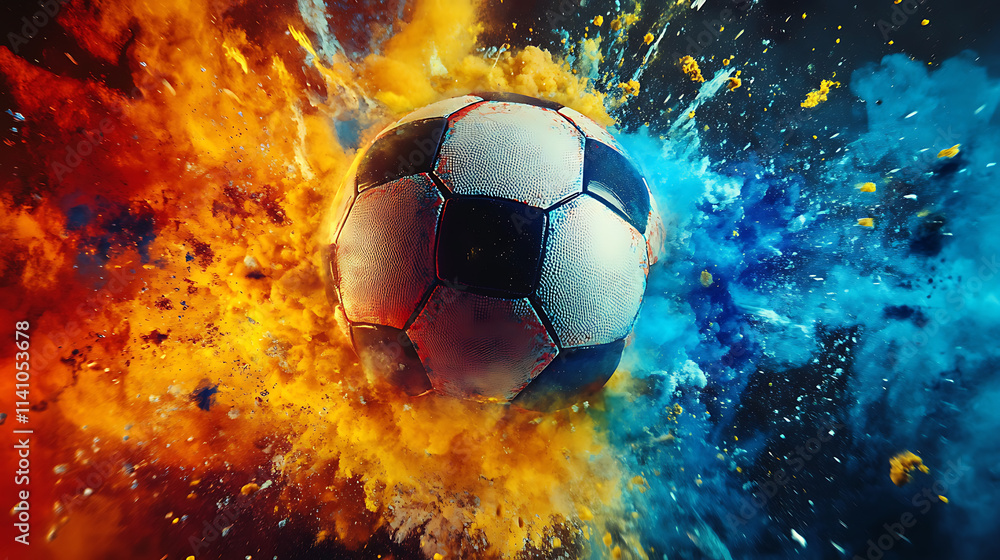 Fototapeta premium Abstract soccer ball explosion: capture the excitement of 2025 football fever