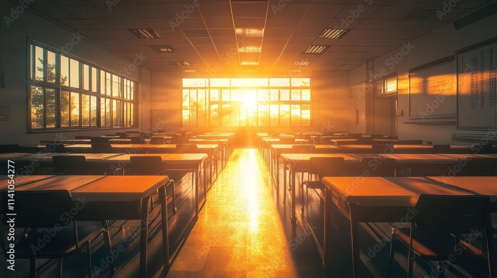 A bright exam room where glowing timers track submissions, sunlight casting subtle patterns on the desks A bright exam room where glowing timers track submissions, sunlight casting subtle patterns on the desks