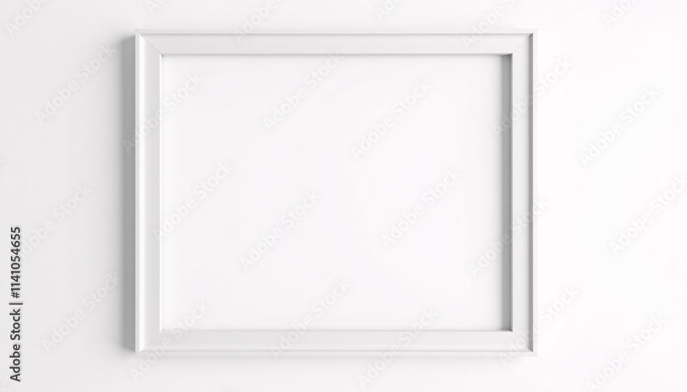 White picture frame mockup on white background with copy space for artwork or photography White picture frame mockup on white background with copy space for artwork or photography